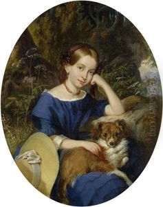 Portrat Eines Madchens Mit Kleinem Hund by Adolph Diedrich Kindermann
