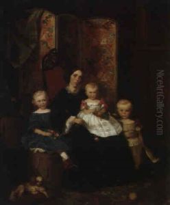 Sitzende Mutter Mit Ihren Kindern by Adolph Diedrich Kindermann