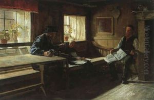Bondestue Interior Med Personer by Adolph Diedrich Kindermann