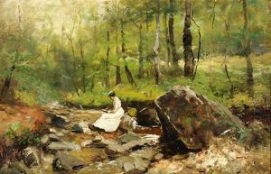 Woman Writing In Rock Creek Woman Writing In Rock Creek