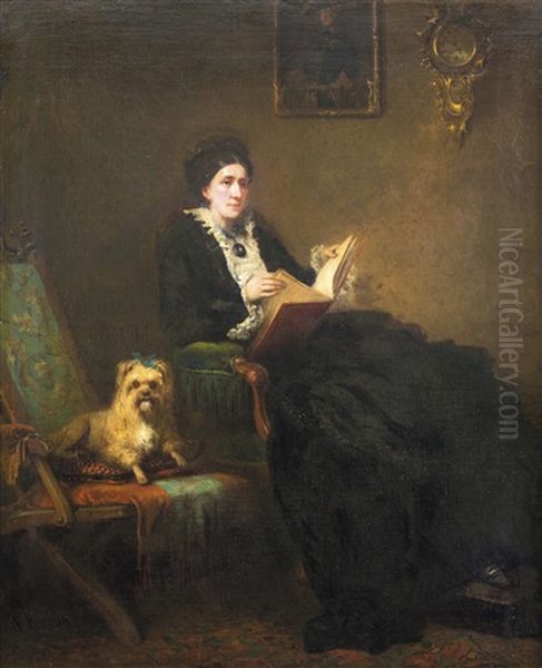 Dame Mit Buch Und Hundchen - view 1