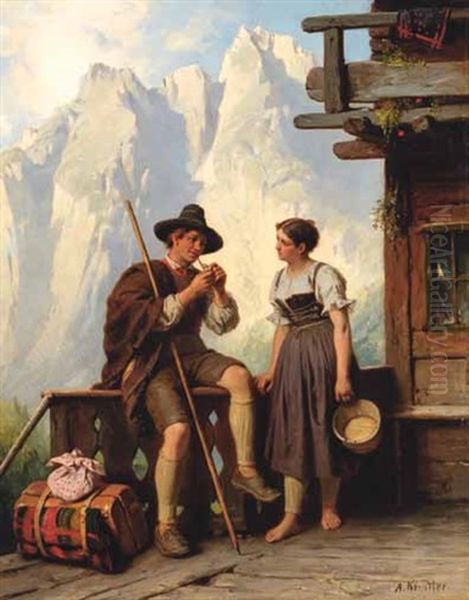 Sudtiroler Almszene. "der Lang Ersehnte Besuch" - view 1