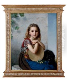 A Portrait Of A Young Girl And Her Dog by Marie Adelaide (Adele) Kindt