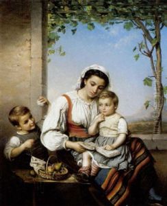 Junge Italienerin Mit Zwei Kindern by Marie Adelaide (Adele) Kindt