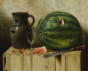 Still Life With Watermelon, Jug And Knife by Albert Francis King