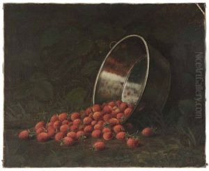 Still Life Of Spilled Strawberries In A Landscape by Albert Francis King