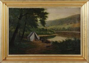 Fisherman Camping By Lake by Albert Francis King