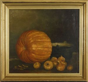Still Life With Pumpkin, Onions And Cooking Pot by Albert Francis King