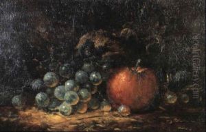 Still Life Of Apple And Grapes by Albert Francis King
