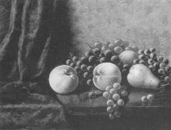 A Still Life With Grapes And Peaches On A Ledge - view 1