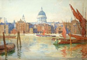 River Thames & St Pauls Cathedral by Alfred Ernest Baxter