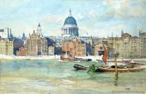 River Thames & St Pauls Cathedral, London by Alfred Ernest Baxter