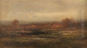 Gray Day Over Marsh Landscape With Cows