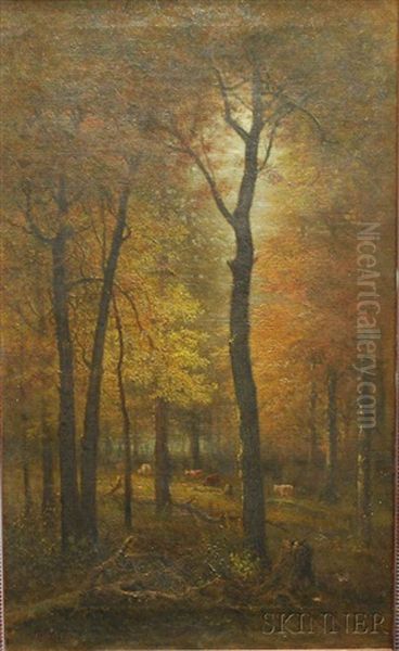 Autumn Woods With Cows - view 1