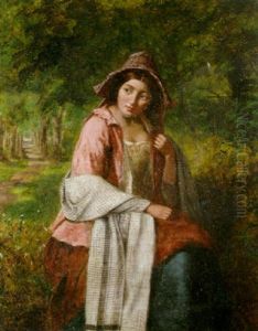 A Lady With A Pink Cloak And Bonnet In A Forest