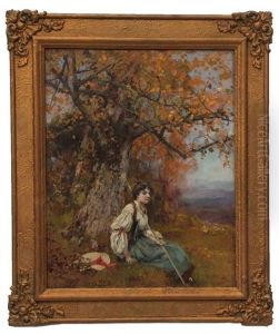 Shepherdess Resting Under A Tree by Henry John Yeend King