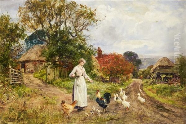 A Woman Feeding The Poultry - view 1