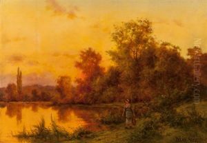Young Girl Walking By A Lake by Henry John Yeend King