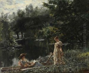 Deux Femmes Au Bord De L'etang by Henry John Yeend King