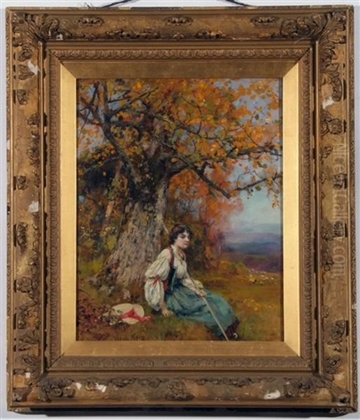 Young Shepherdess Seated Beneath A Tree - view 1
