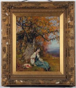 Young Shepherdess Seated Beneath A Tree Young Shepherdess Seated Beneath A Tree