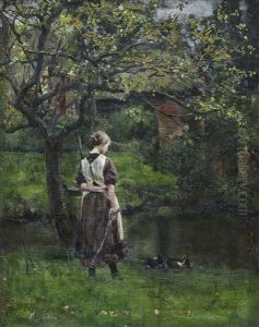 Young Girl By The Mill Pond by Henry John Yeend King