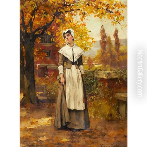 Lady In An Autumn Garden - view 1