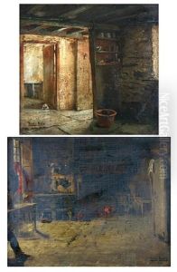 An Interior Scene Of A Cottage (+ Another; Pair) by Henry John Yeend King