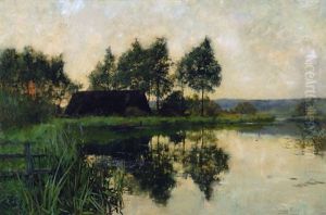Sunset Over A Cottage On A Peaceful Stream Sunset Over A Cottage On A Peaceful Stream