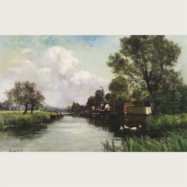 Tranquil River Scene With Sunlit Village Houses - view 1
