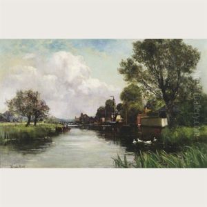 Tranquil River Scene With Sunlit Village Houses Tranquil River Scene With Sunlit Village Houses