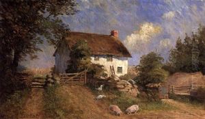 Pigs And Geese In Front Of A Thatched Cottage