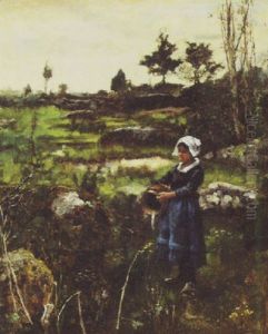 Peasant Girl With Water Vessel In Field
