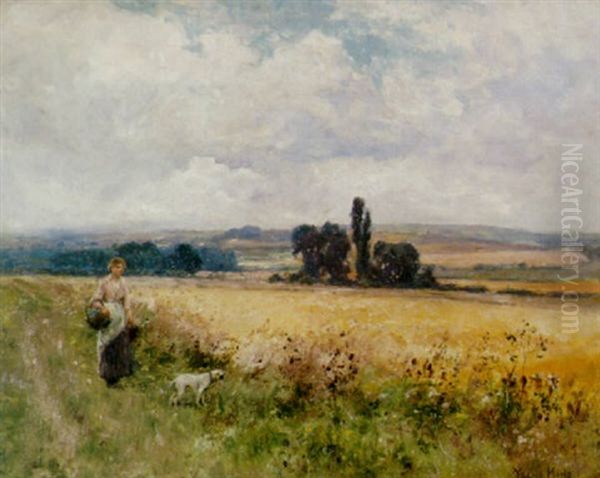 An Extensive Landscape With A Woman And Her Terrier On A Path In The Foreground - view 1