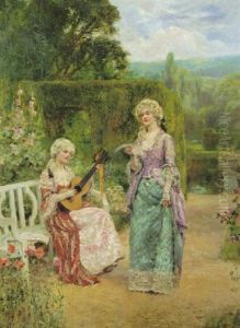 Summer Garden Scene With Two Ladies Summer Garden Scene With Two Ladies