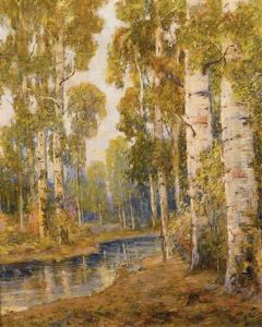 Birches By A Woodland Stream by Paul Bernard King