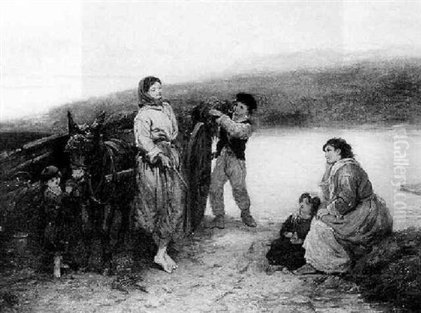 A Family Loading Kelp Into A Donkey Cart - view 1