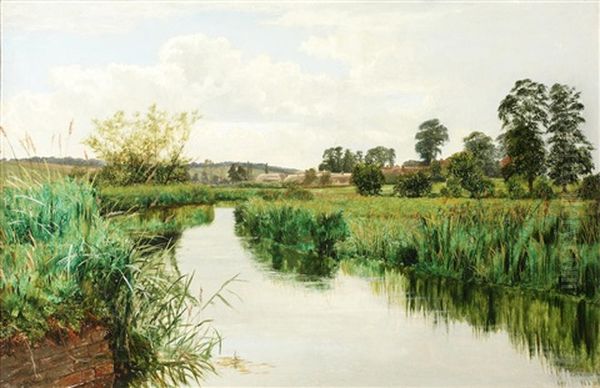 River Landscape With Buildings In The Background - view 1