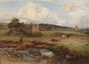Angler By A River, Believed To Be Medwins Water, Lanarkshire by James Kinnear
