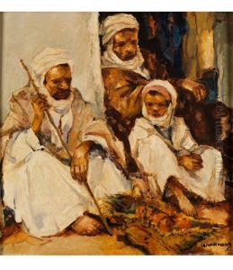 Tunesische Strassenszene Mit Zwei Mannern Und Einem Knaben by Isidore Van Kinsbergen