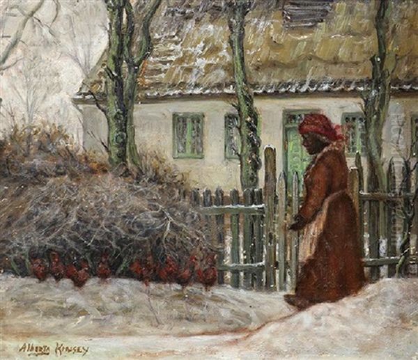 Clementine Hunter Feeding Her Chickens In The Snow - view 1