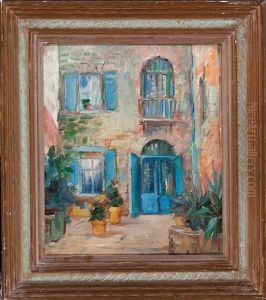 French Quarter Courtyard With Blue Shutters