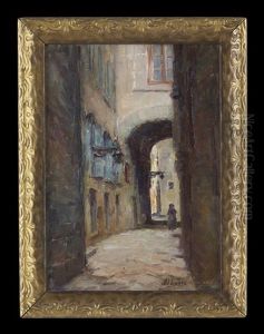 Parisian Street Scene With Figure Under An Archway