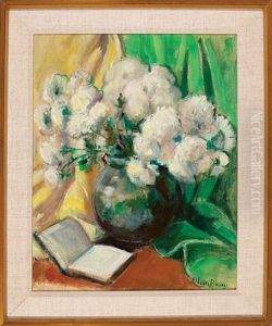 Still Life Of Chrysanthemums And A Book (still Life Of Pink Flowers En Verso)
