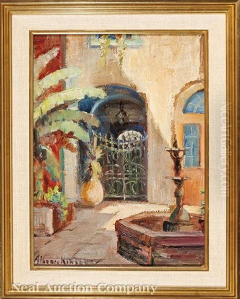 French Quarter Courtyard With Fountain by Alberta Kinsey