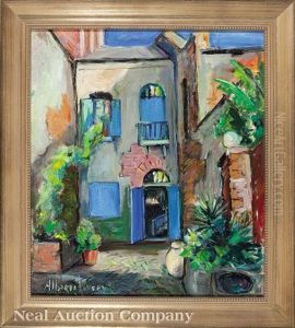 French Quarter Courtyard With Blue Shutters