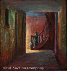 Figure On A Staircase, French Quarter Courtyard