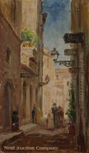 View Of Figures Walking Down Pirate's Alley, French Quarter, New Orleans