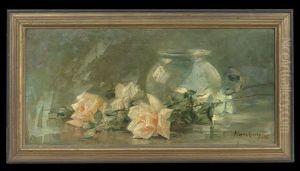 Still Life With A Vase And Stems Of Roses