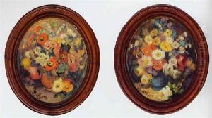 Still Life Of Roses And Larkspur